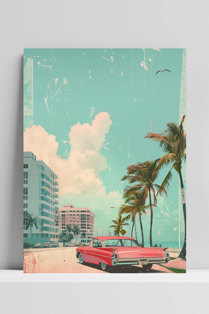 Vintage Miami op 3mm aluminium dibond