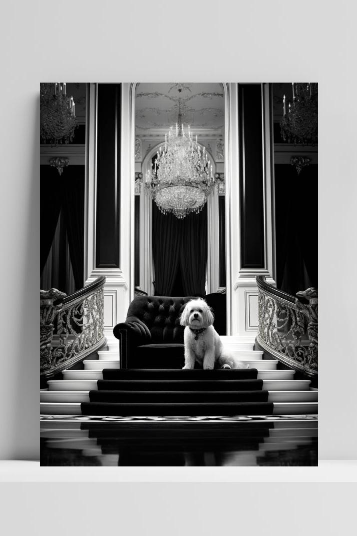Luxe Hond Zwart Wit op 3mm aluminium dibond