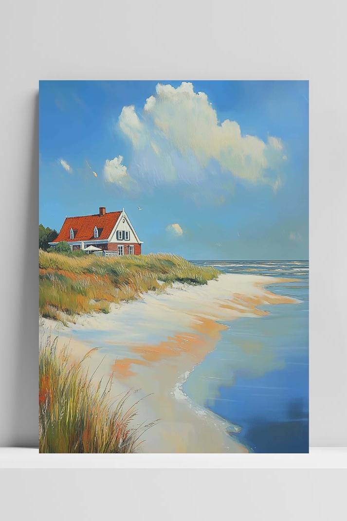 Beach House Aquarel op 3mm aluminium dibond