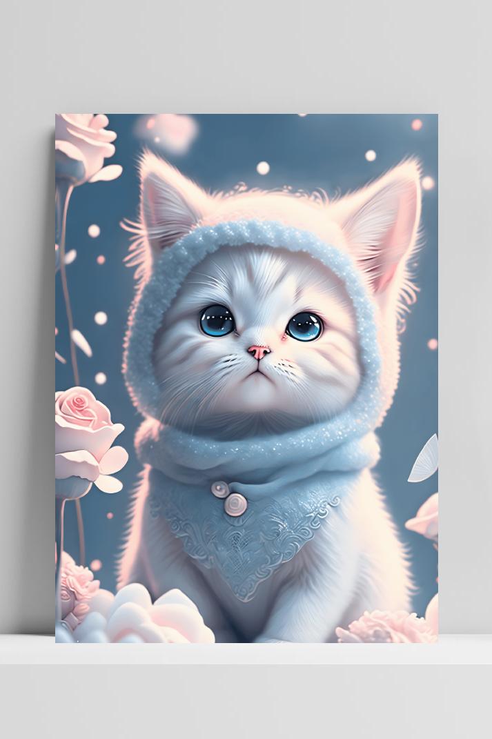Winter Kitten op 3mm aluminium dibond