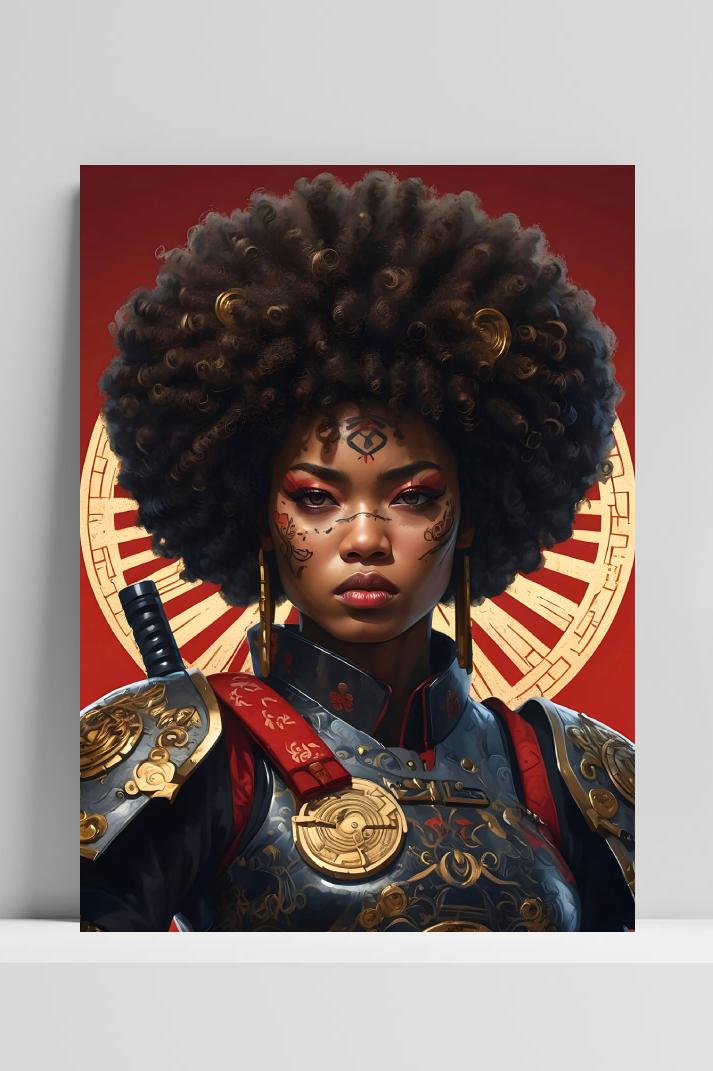 Afro Krijger Prinses op 3mm aluminium dibond