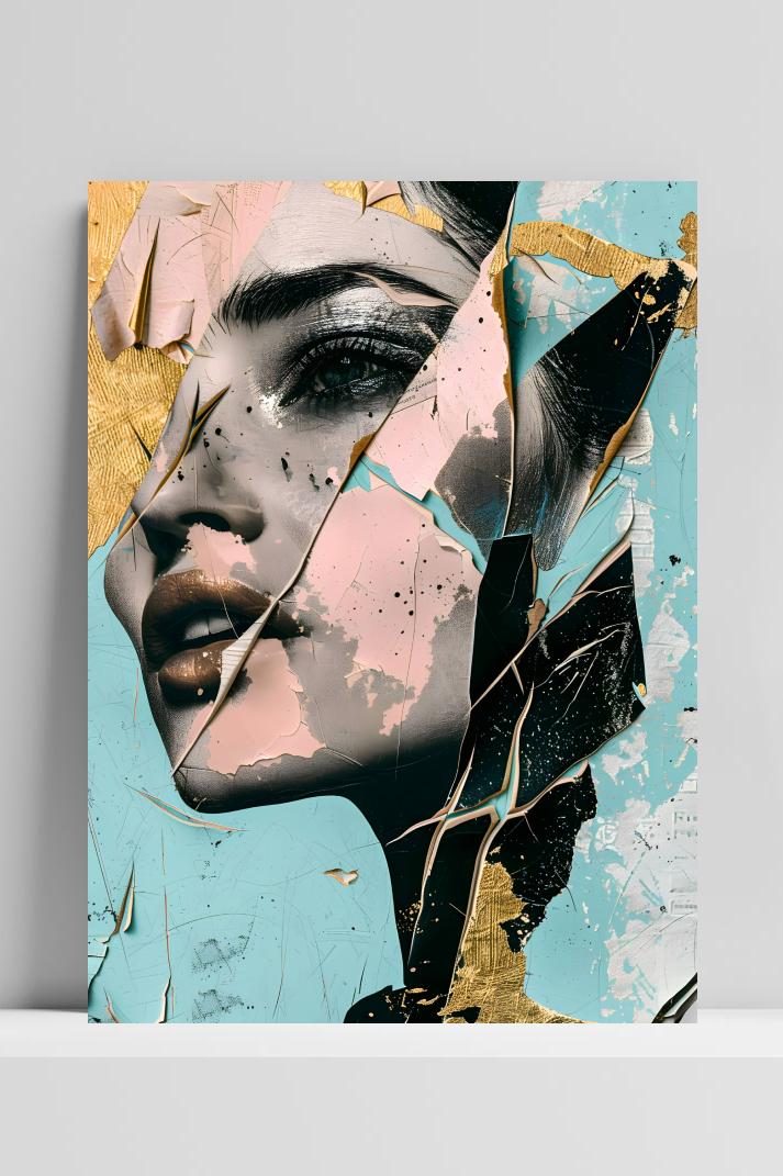 Collage Kunst Vrouw op 3mm aluminium dibond