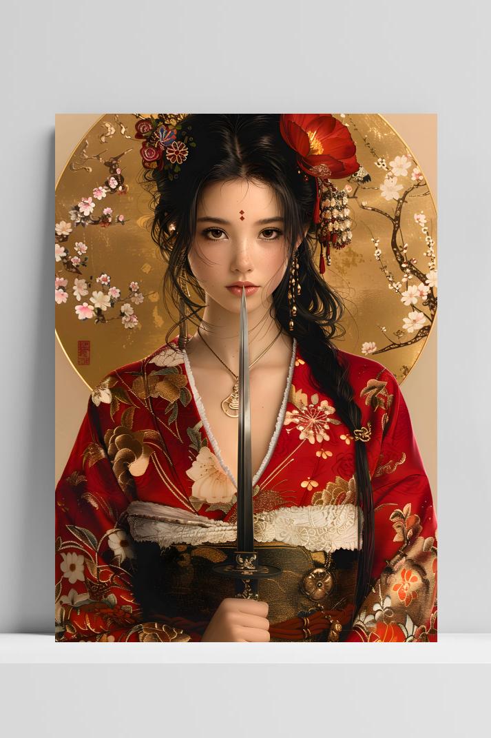 Geisha met Wapen op 3mm aluminium dibond