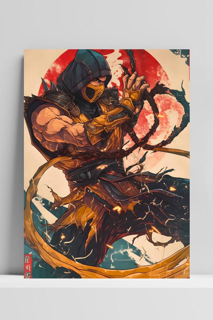 Scorpion Mortal Kombat op 3mm aluminium dibond