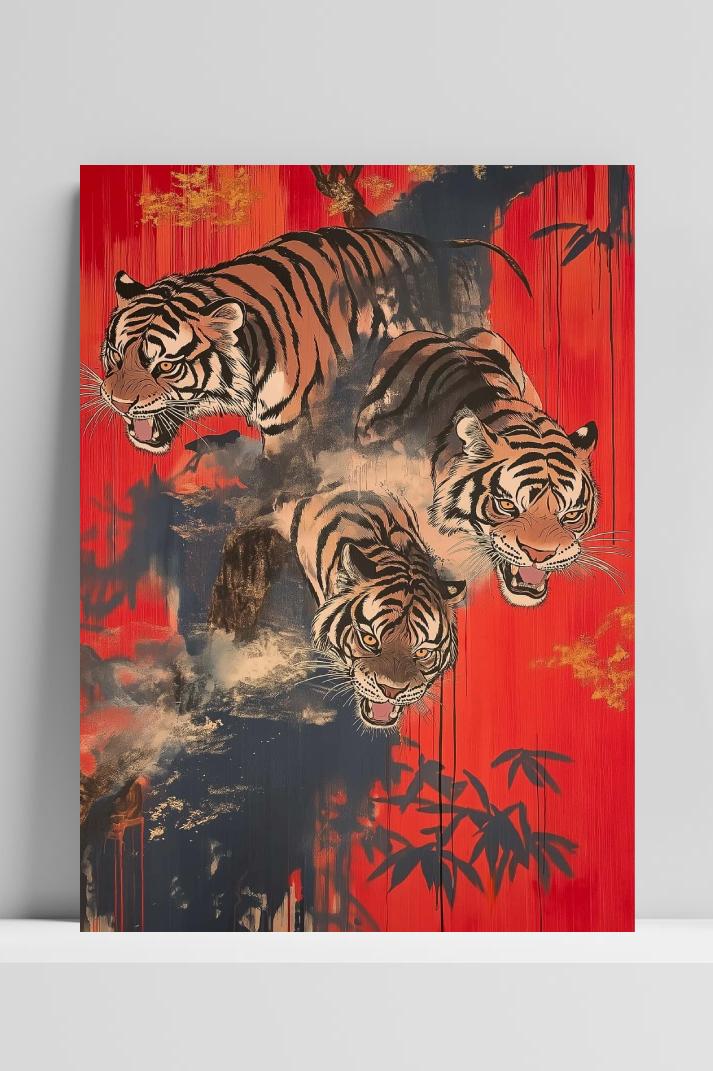 Tigers op 3mm aluminium dibond