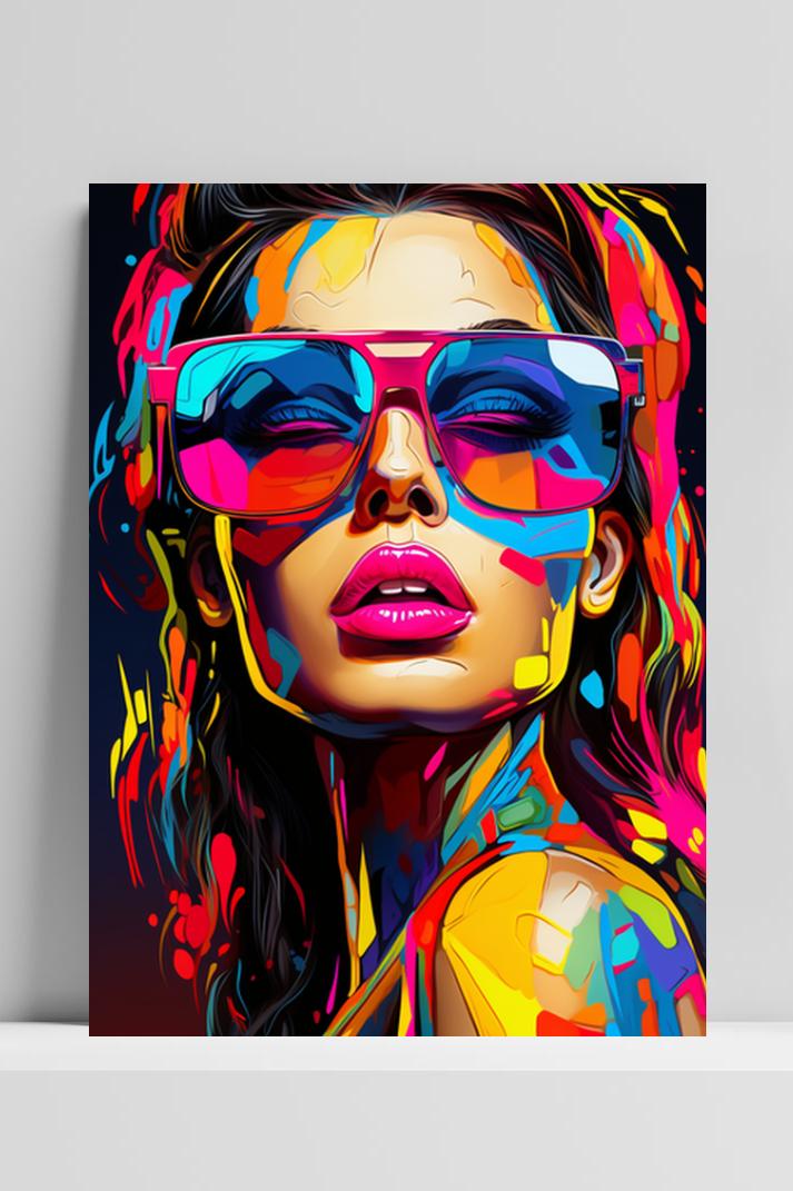 Pop Girl Neon Bril op 3mm aluminium dibond