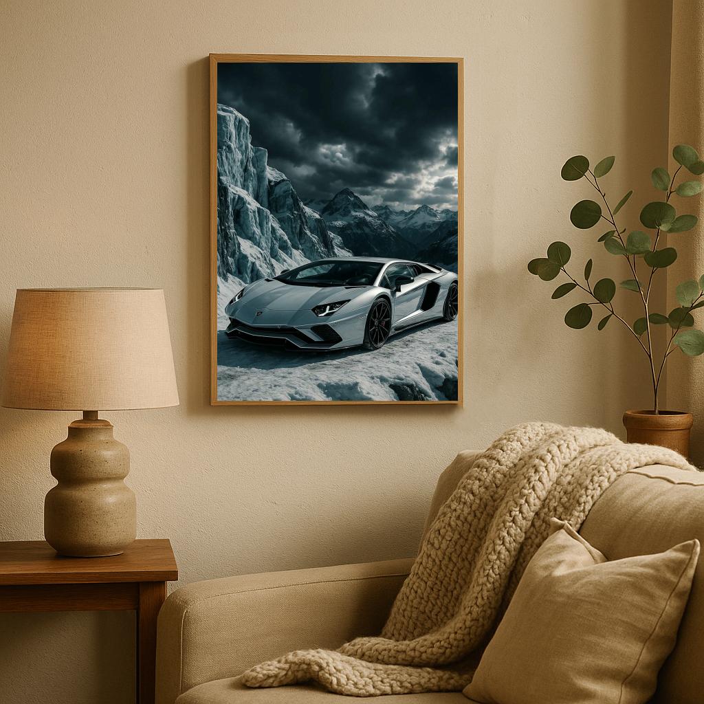 Sports Car Snow Landscape poster sfeerbeeld 2