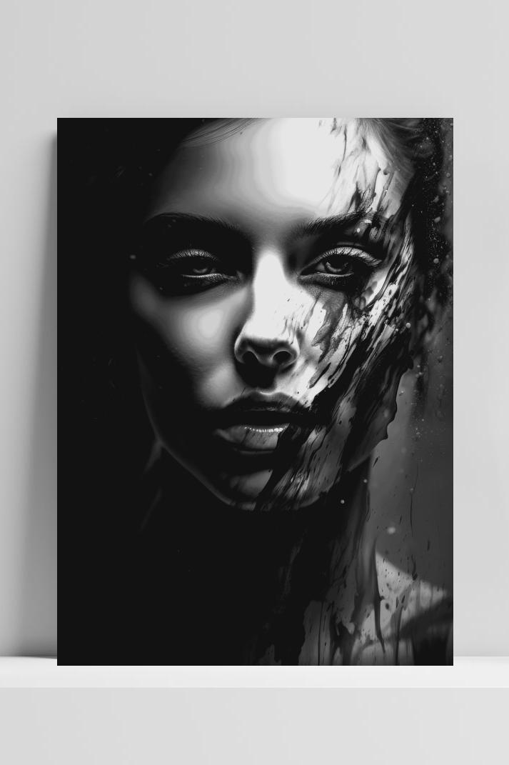 Vrouw Zwart Wit op 3mm aluminium dibond