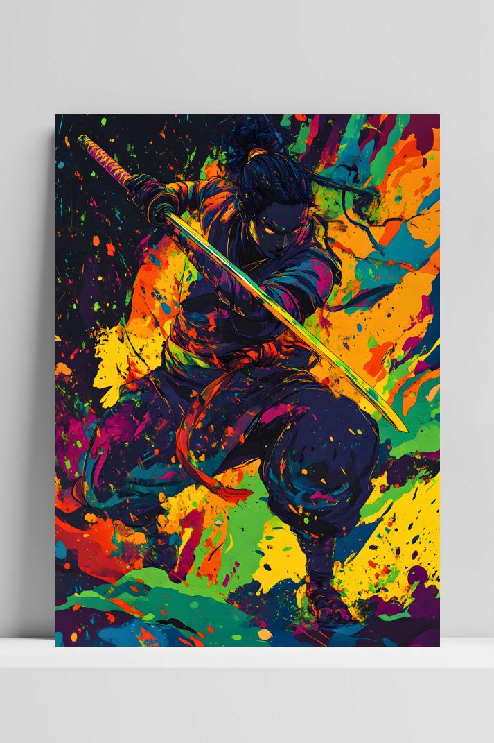 Neon Samoerai op 3mm aluminium dibond