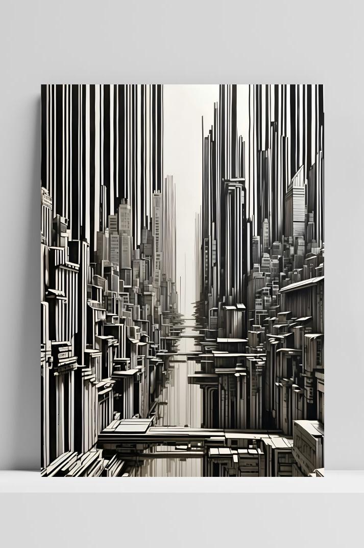 Abstracte Stad op 3mm aluminium dibond