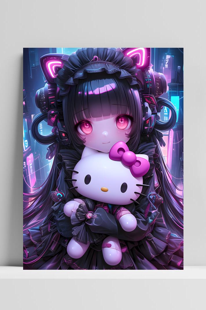 Hello Kitty Meisje Anime op 3mm aluminium dibond
