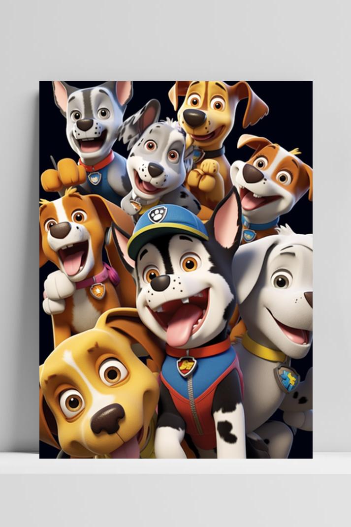 Paw Patrol Groep op 3mm aluminium dibond