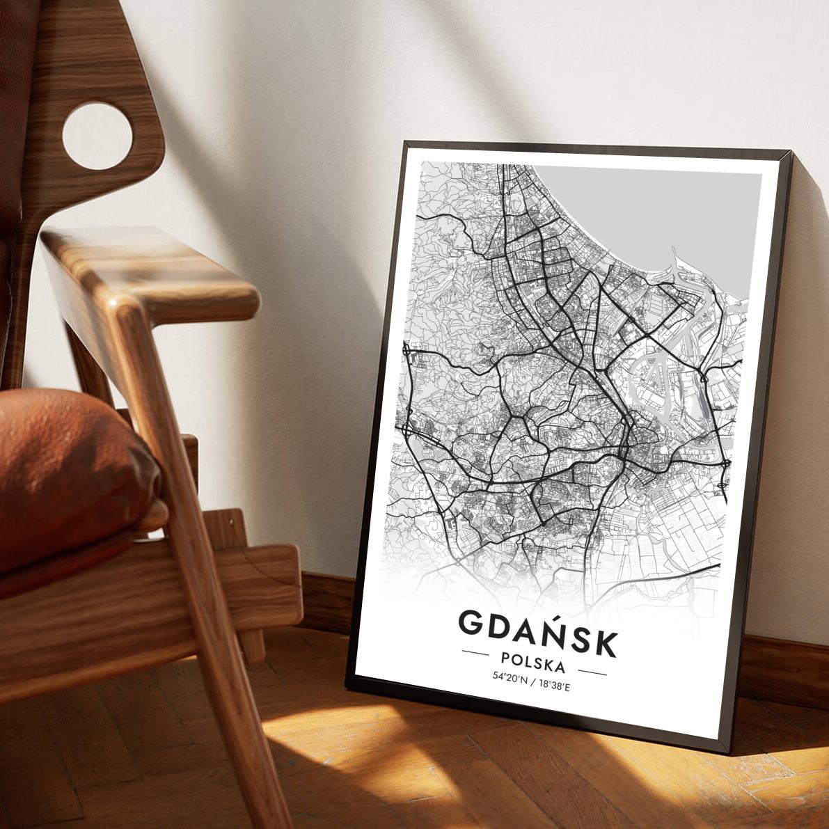 Gdańsk Map Polska White poster sfeerbeeld 1