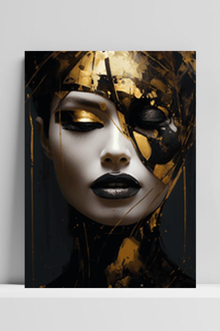 Vrouw in Goud op 3mm aluminium dibond