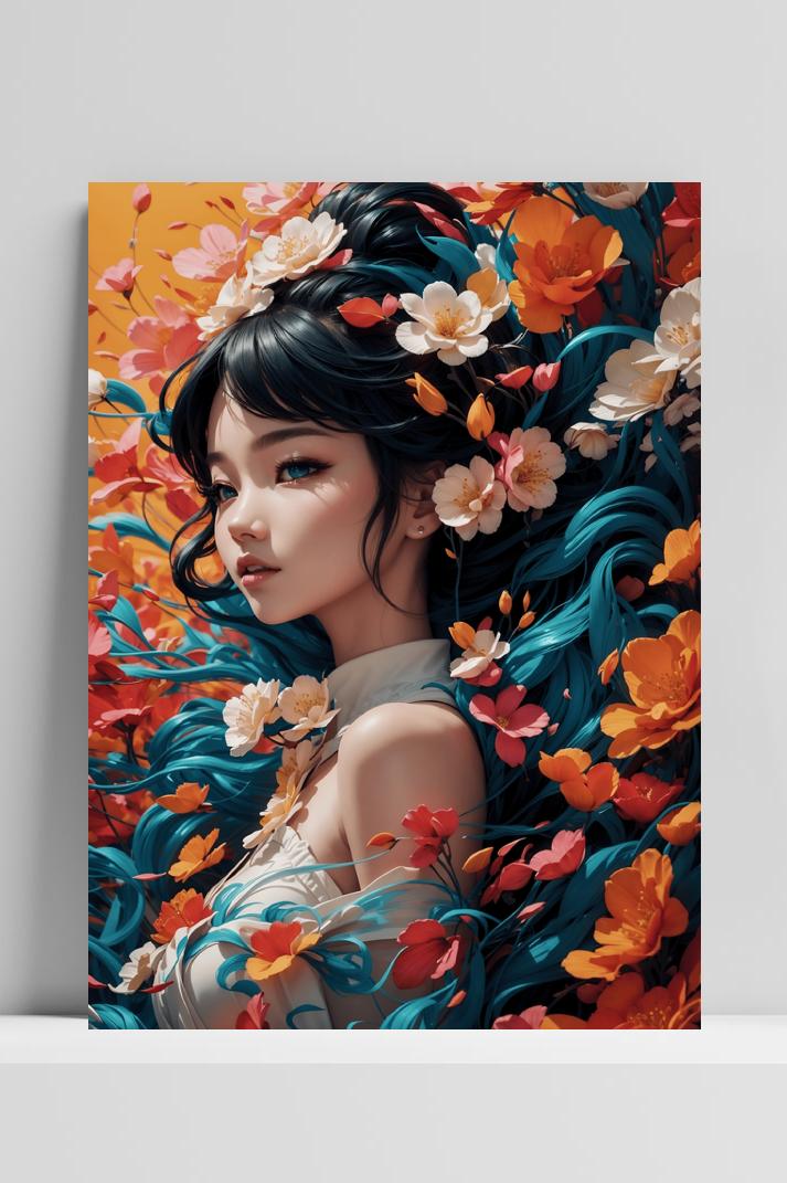Anime Bloemstuk op 3mm aluminium dibond