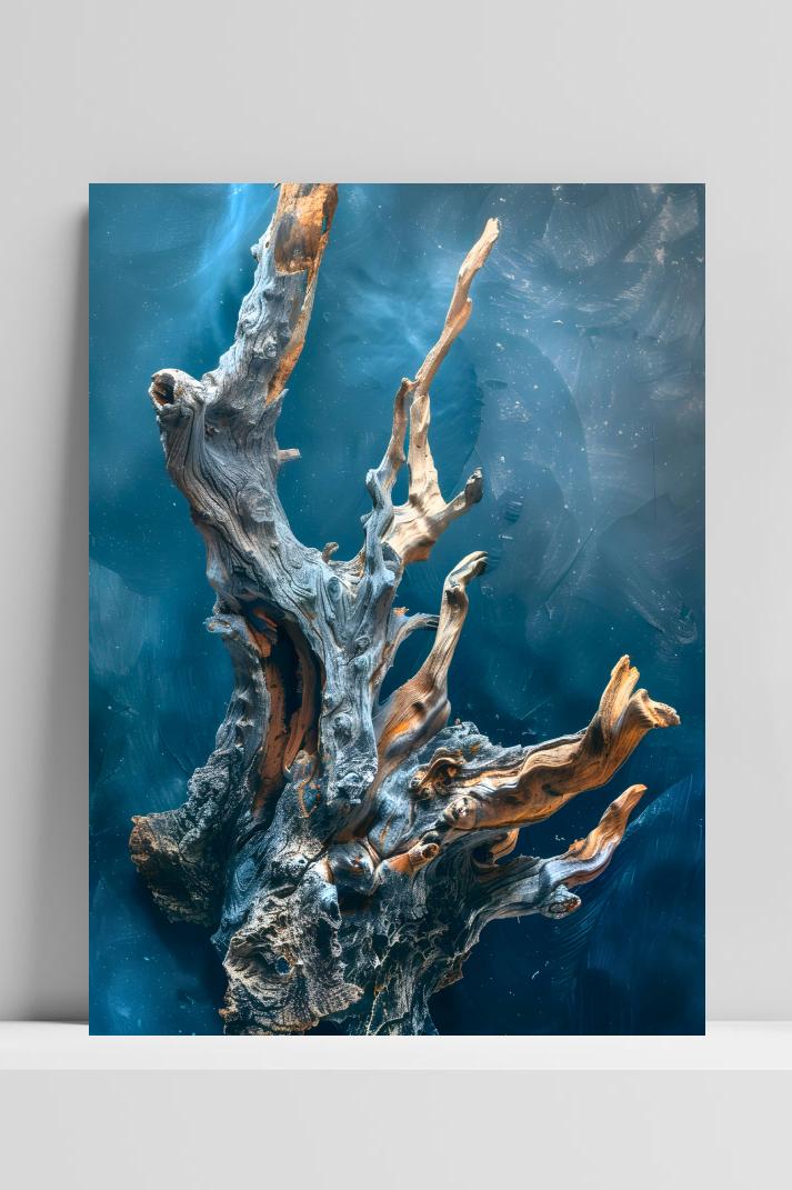 Drijfhout Blauw op 3mm aluminium dibond