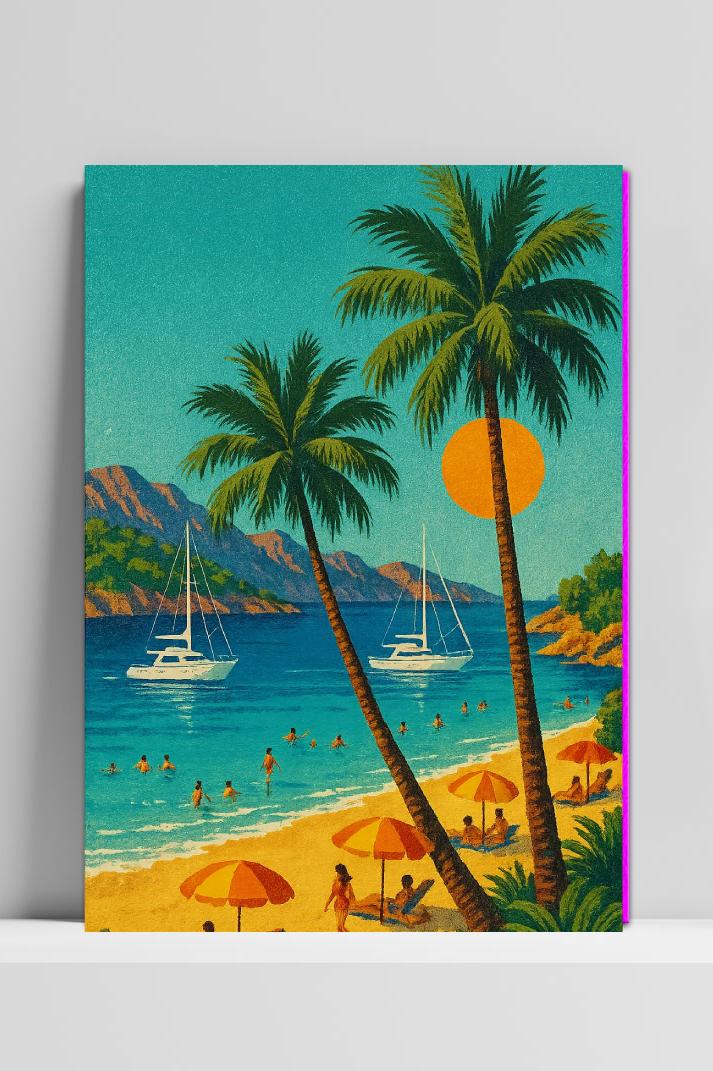 Tropical Beach Vintage op 3mm aluminium dibond