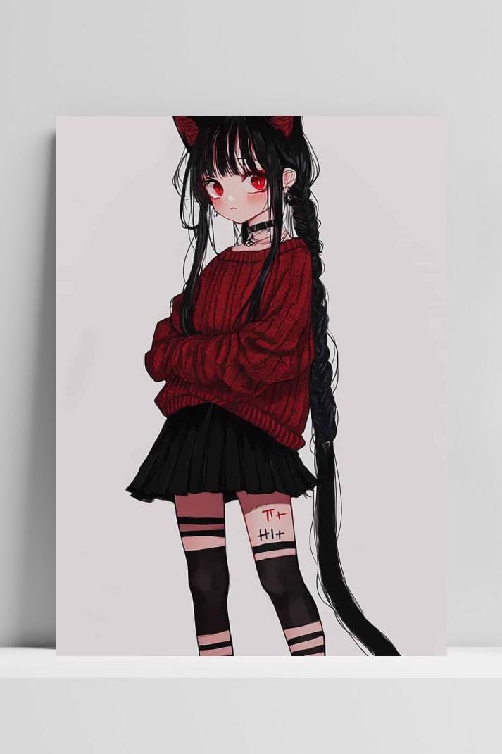 Anime Katmeisje op 3mm aluminium dibond