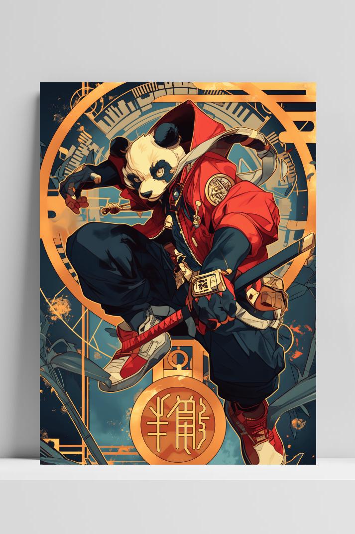 Strijder Panda op 3mm aluminium dibond