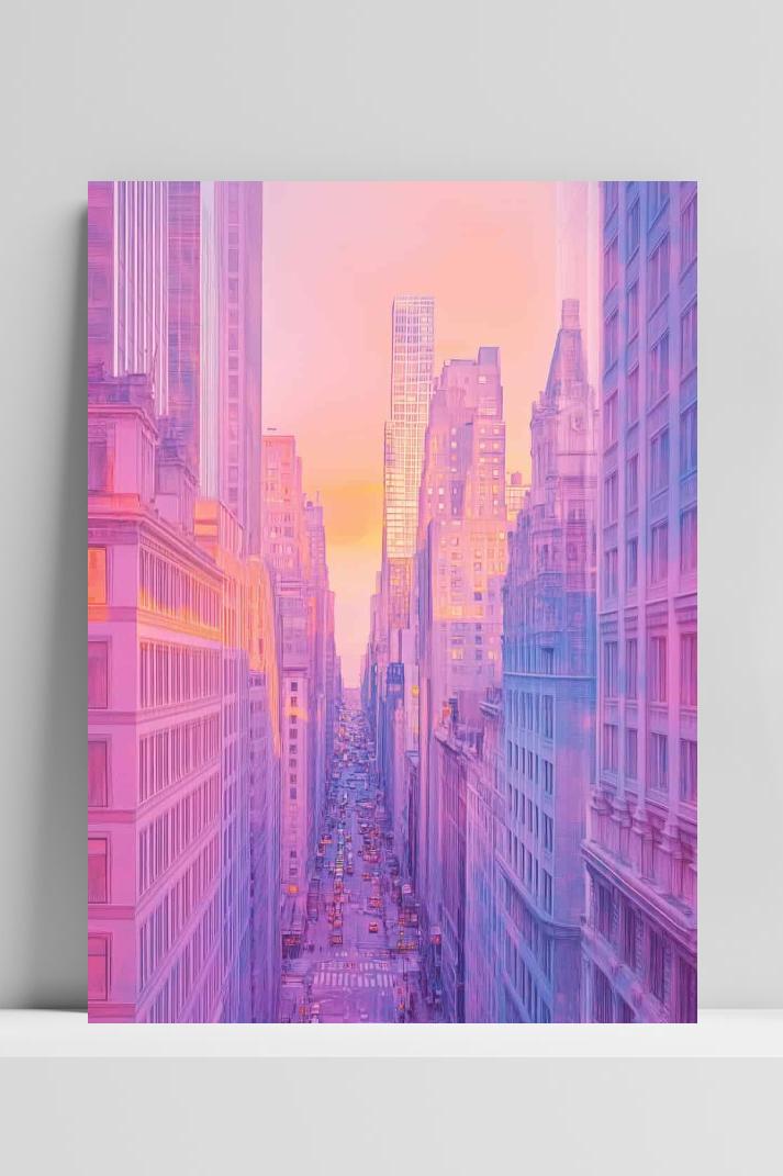 Pastel Stadsgezicht op 3mm aluminium dibond