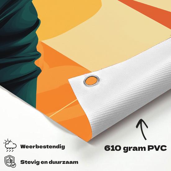 Tuinposter Man Bier materiaal-detail: 610 grams weerbestendig PVC-doek