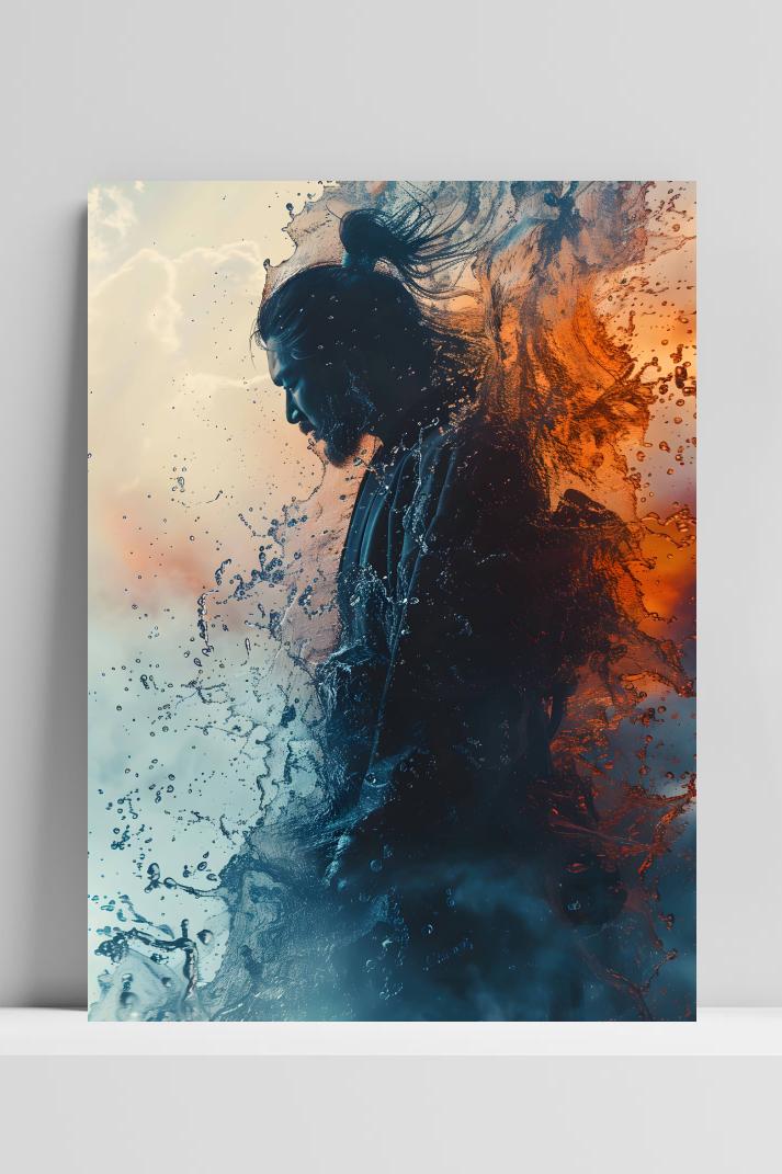 Samoerai Water Spat op 3mm aluminium dibond