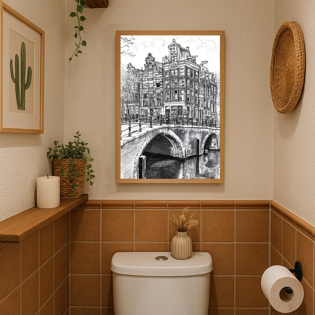 Amsterdam Canal Bridge B&W poster sfeerbeeld 3