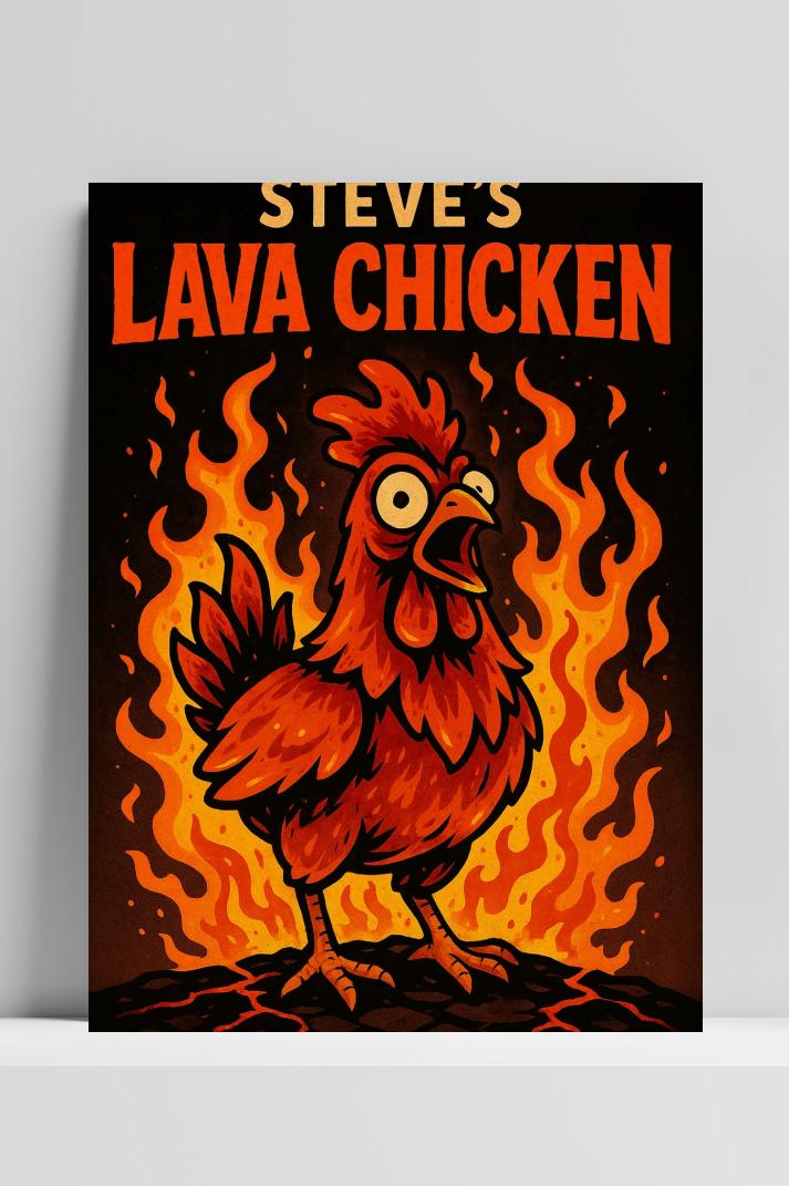 Steve's Lava Chicken Text (Minecraft) op 3mm aluminium dibond