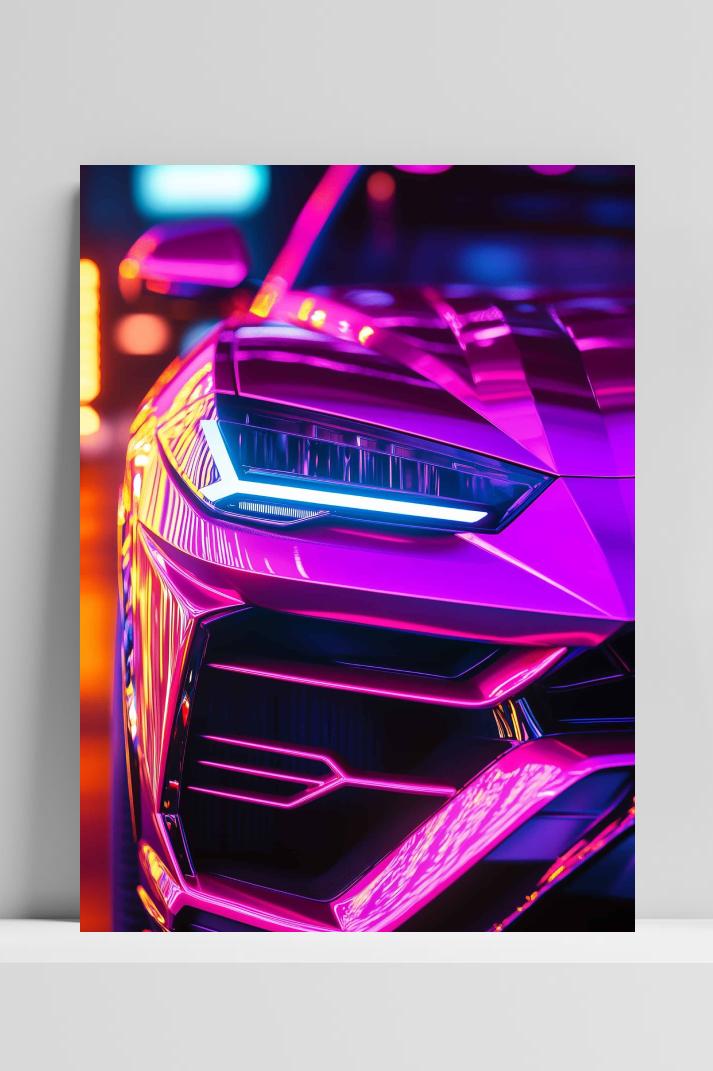 Roze Sportauto op 3mm aluminium dibond