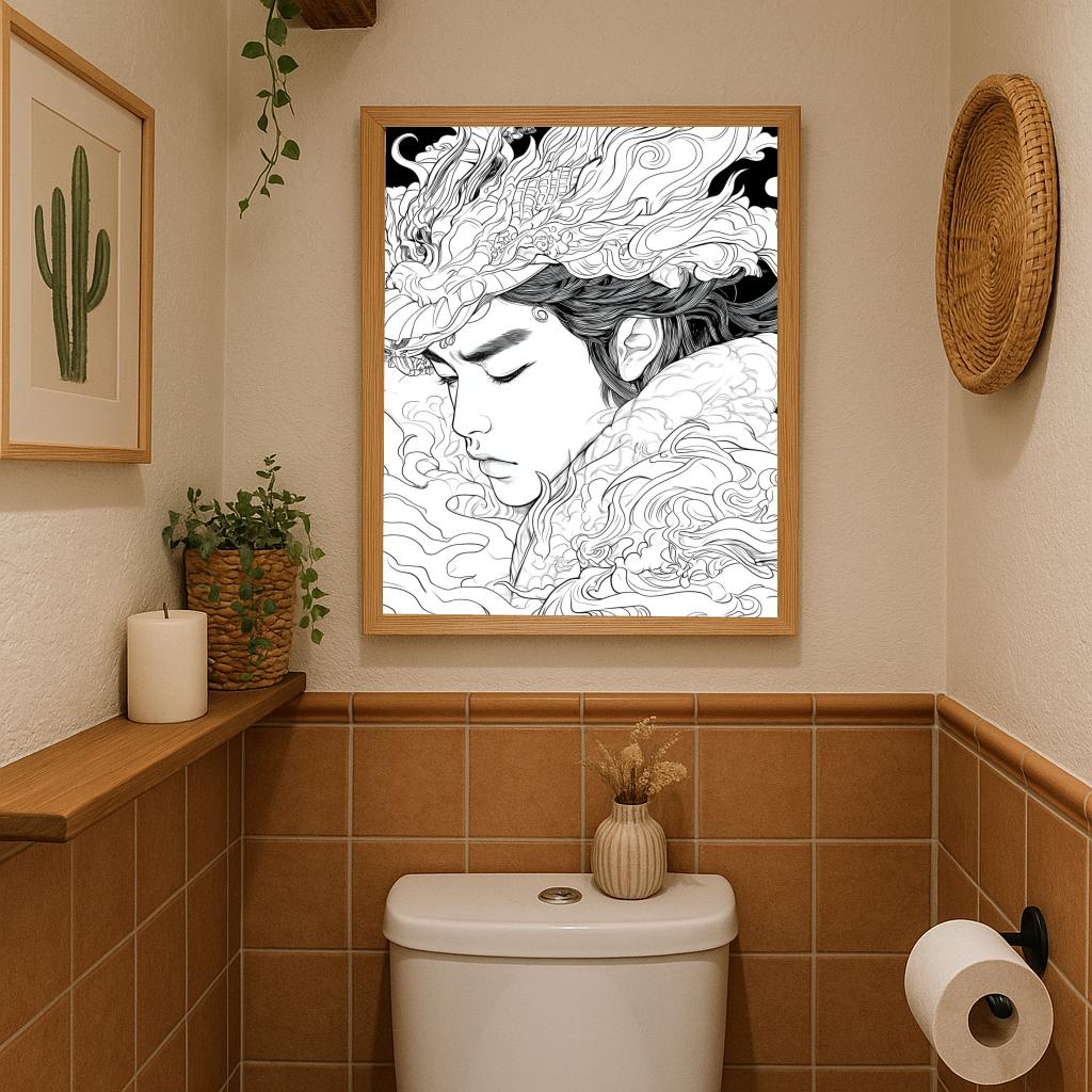 Asian Line Art B&W poster sfeerbeeld 2