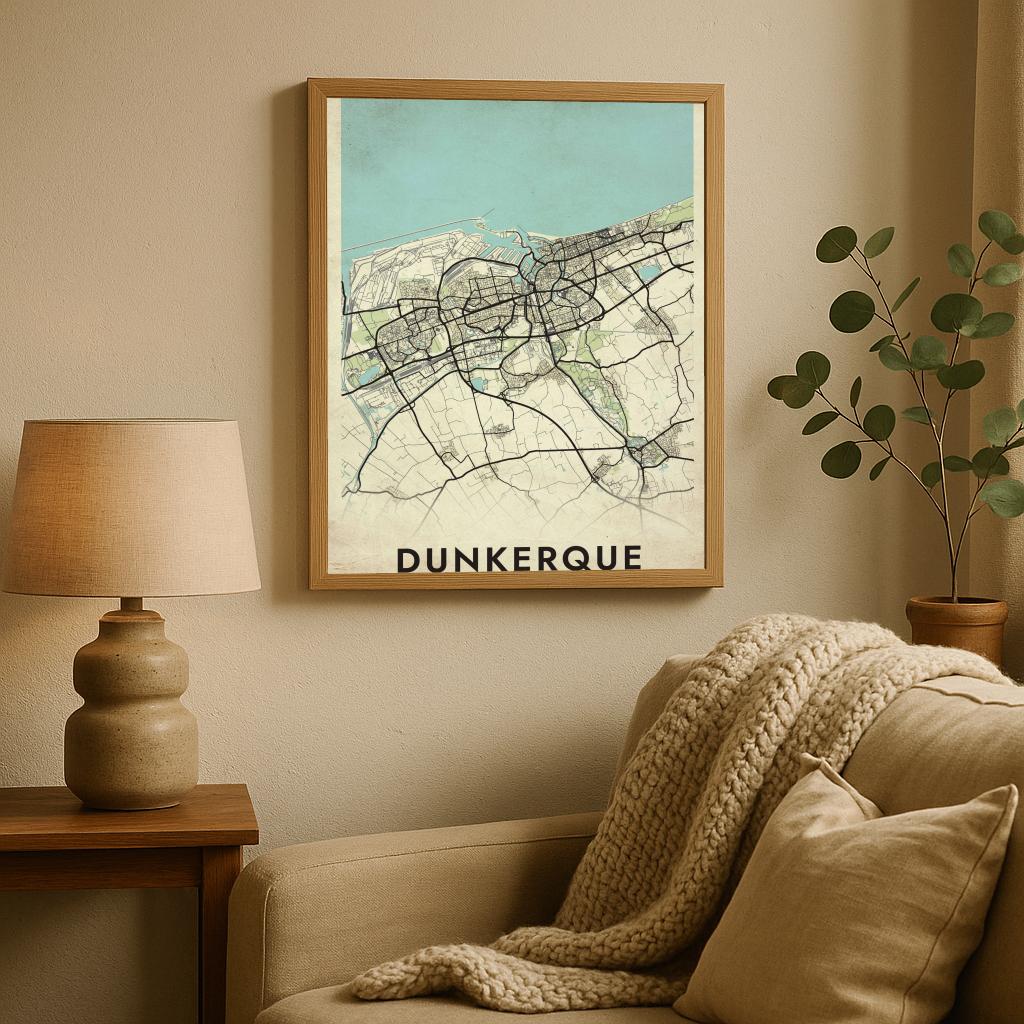 Dunkerque Map France Vintage poster sfeerbeeld 2