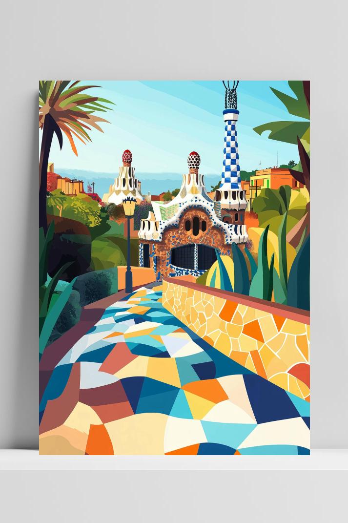 Barcelona Park Güell op 3mm aluminium dibond