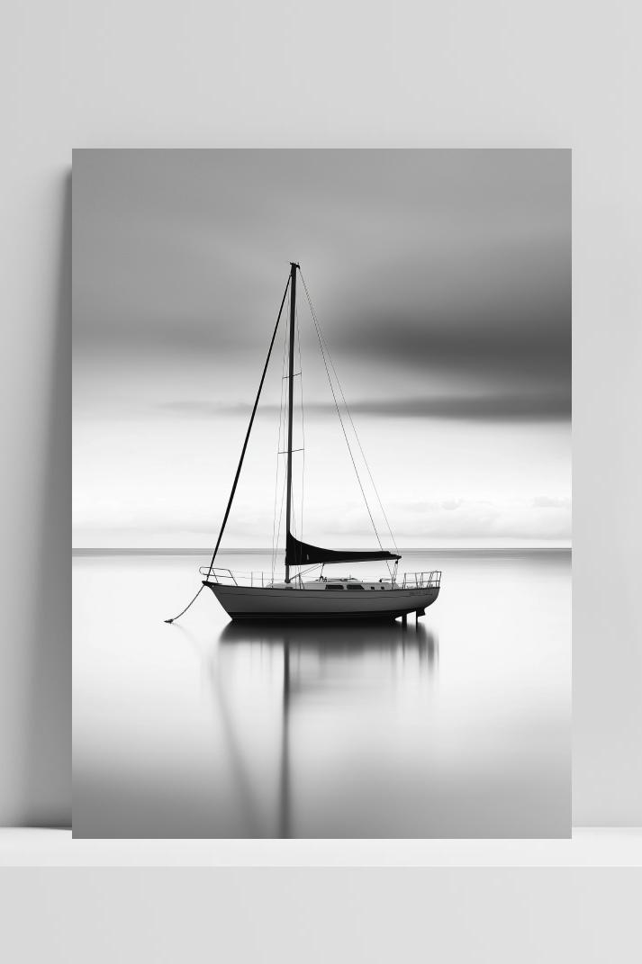 Yacht Sailboat B&W op 3mm aluminium dibond