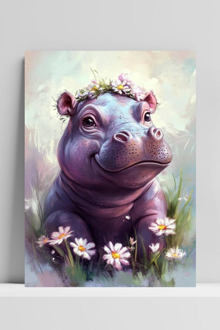 Baby Nijlpaard op 3mm aluminium dibond