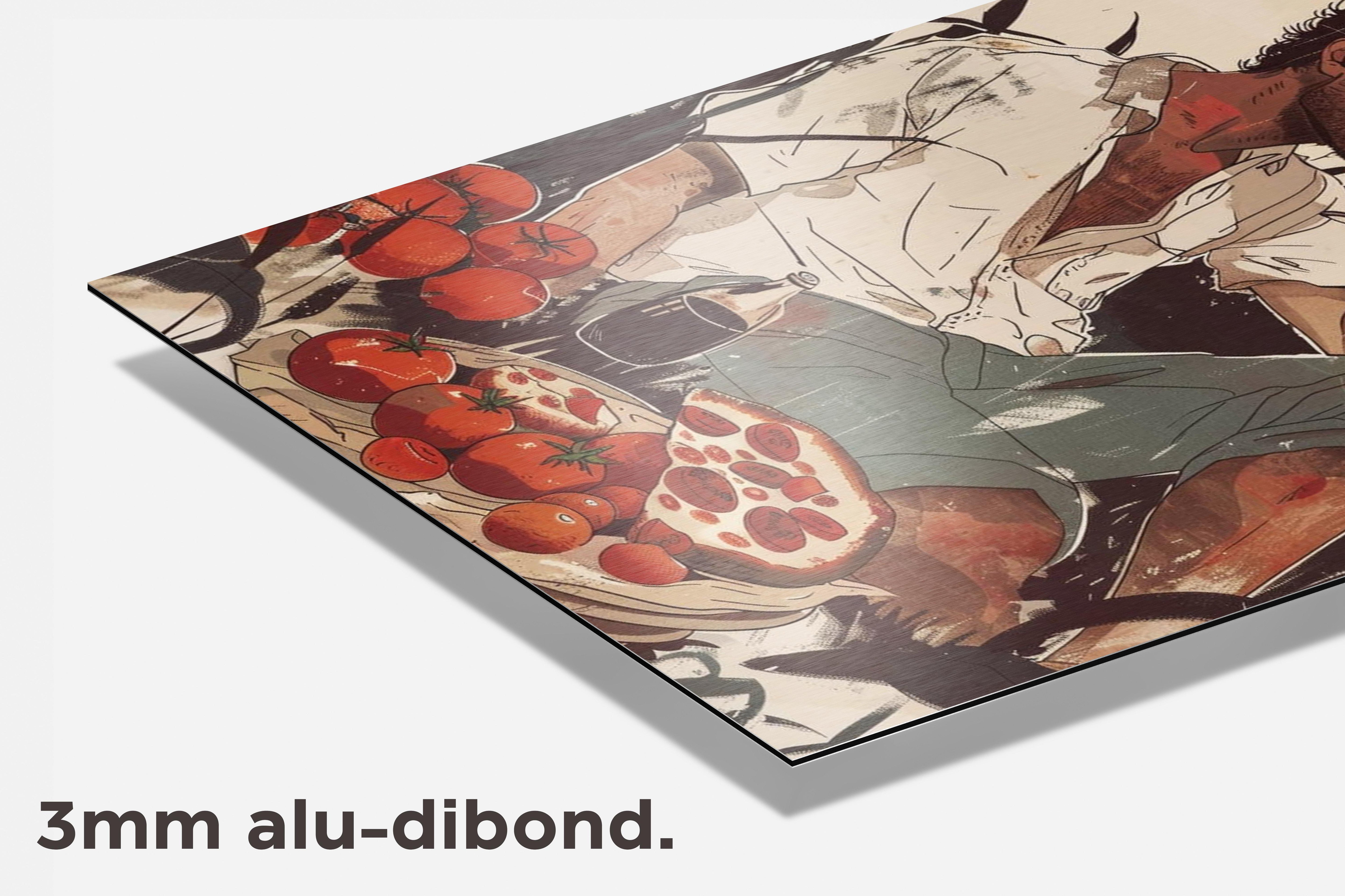 Man Tomaat Pizza dibond detail