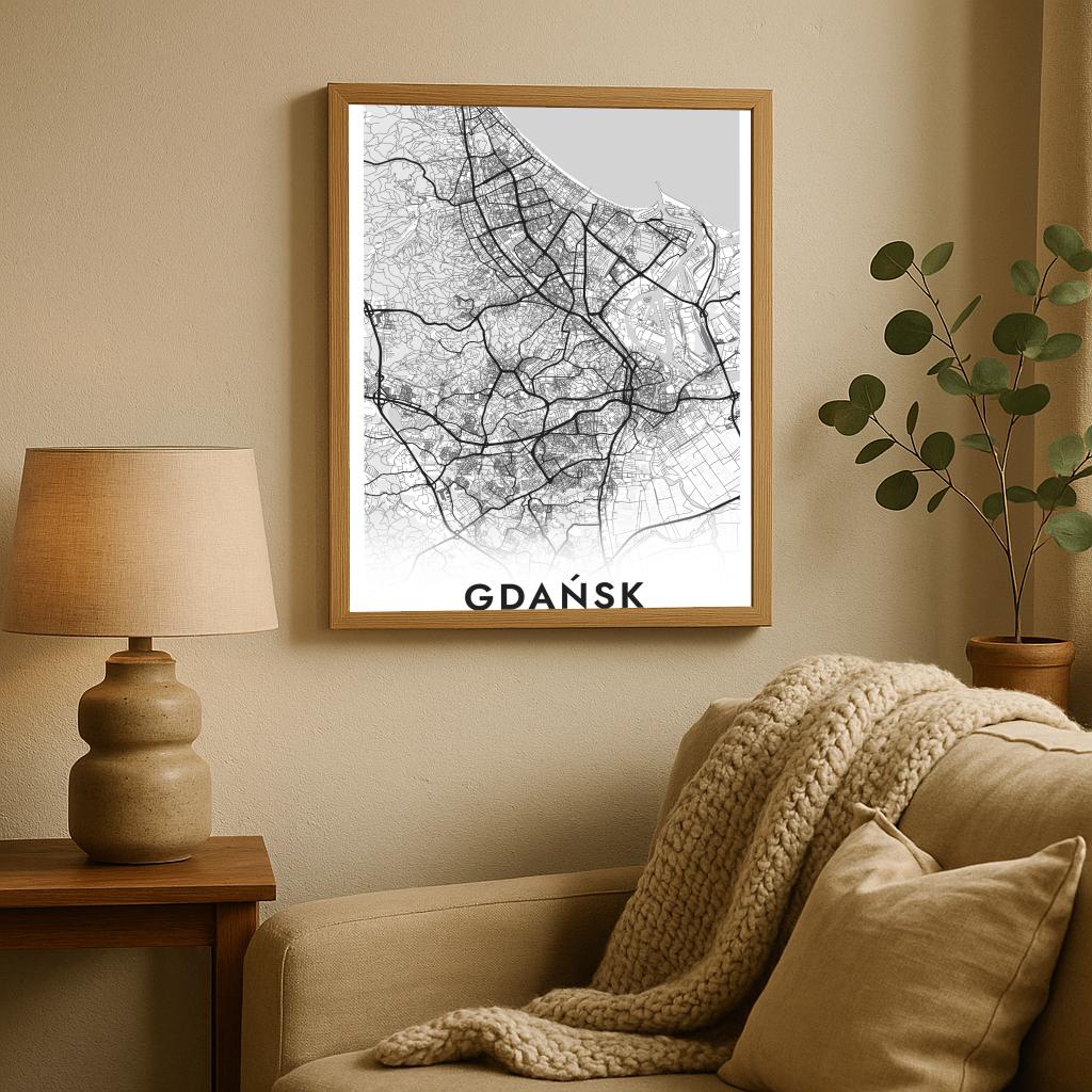 Gdańsk Map Polska White poster sfeerbeeld 2