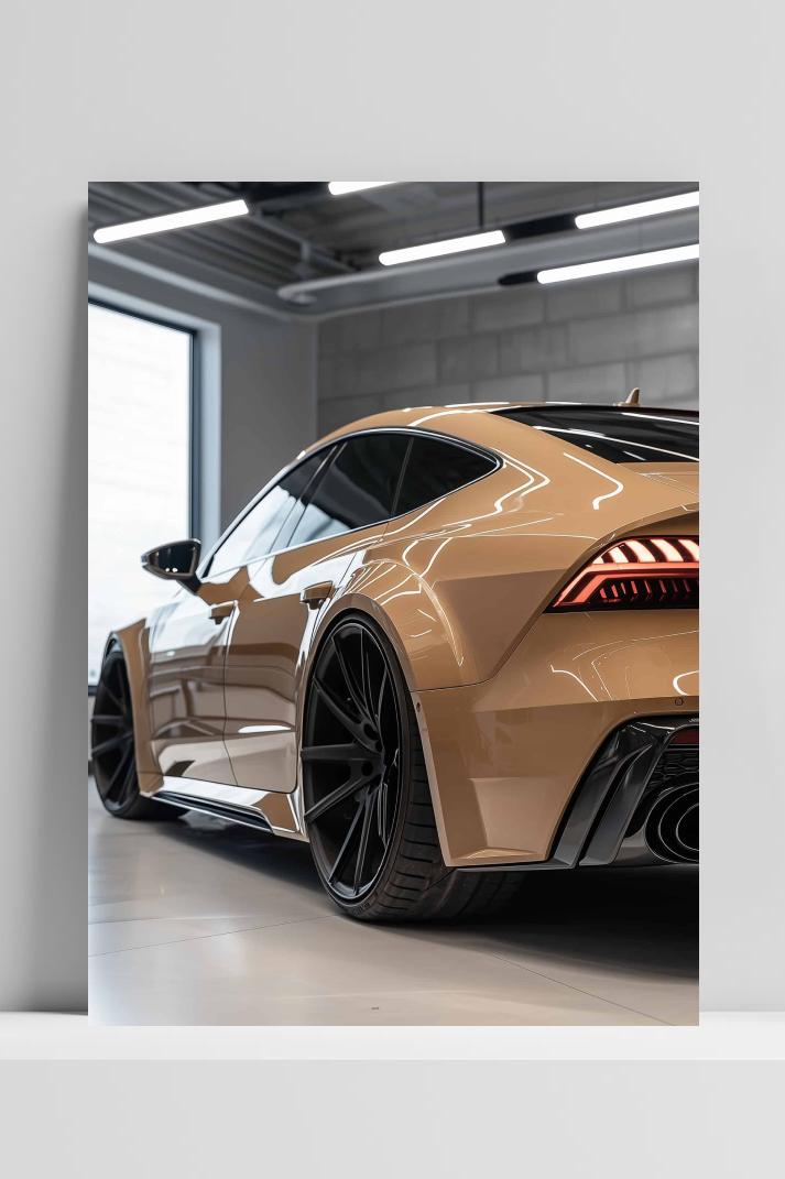 Beige Sportauto op 3mm aluminium dibond