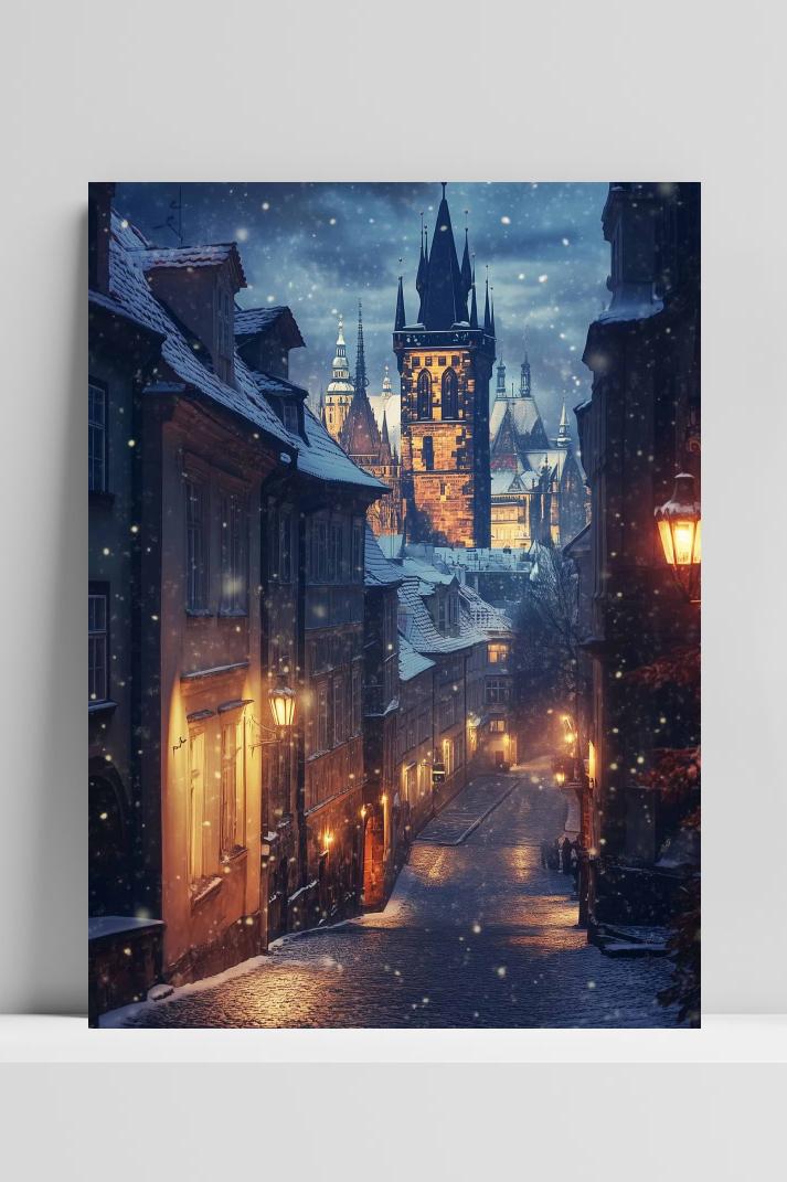 Praag Kasseien Straat op 3mm aluminium dibond