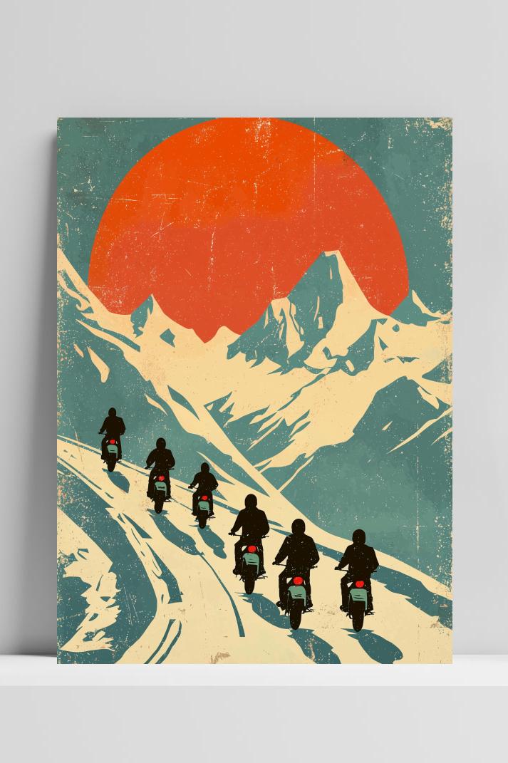Mountain Motorcycle Retro op 3mm aluminium dibond