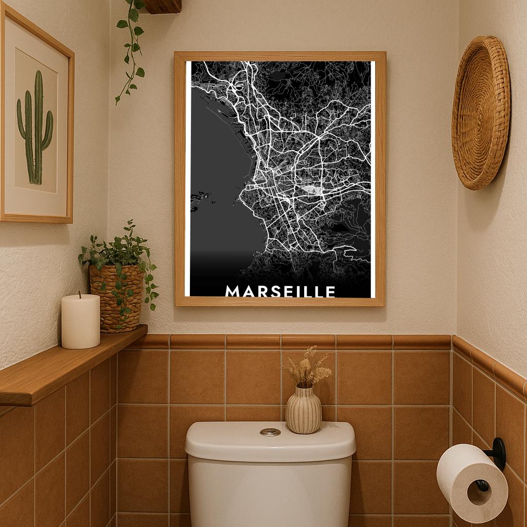 Marseille Map France Black poster sfeerbeeld 3