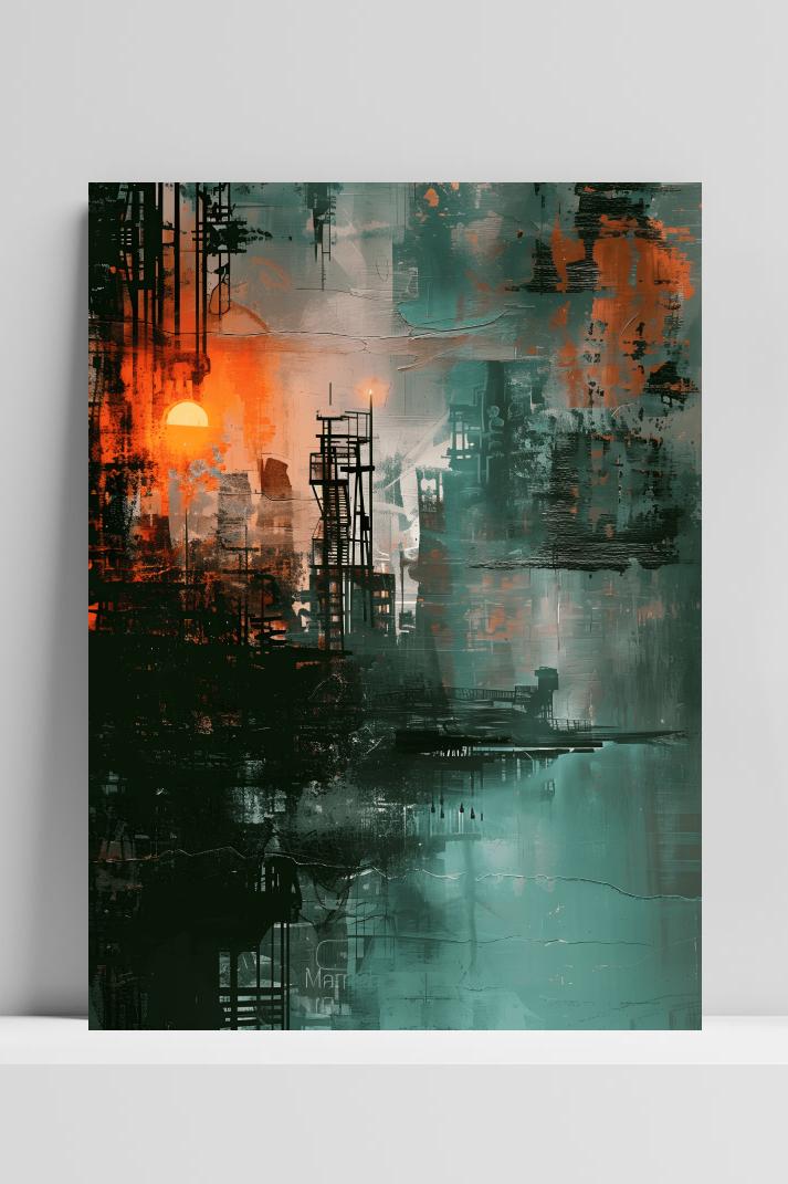 Abstracte Stad op 3mm aluminium dibond