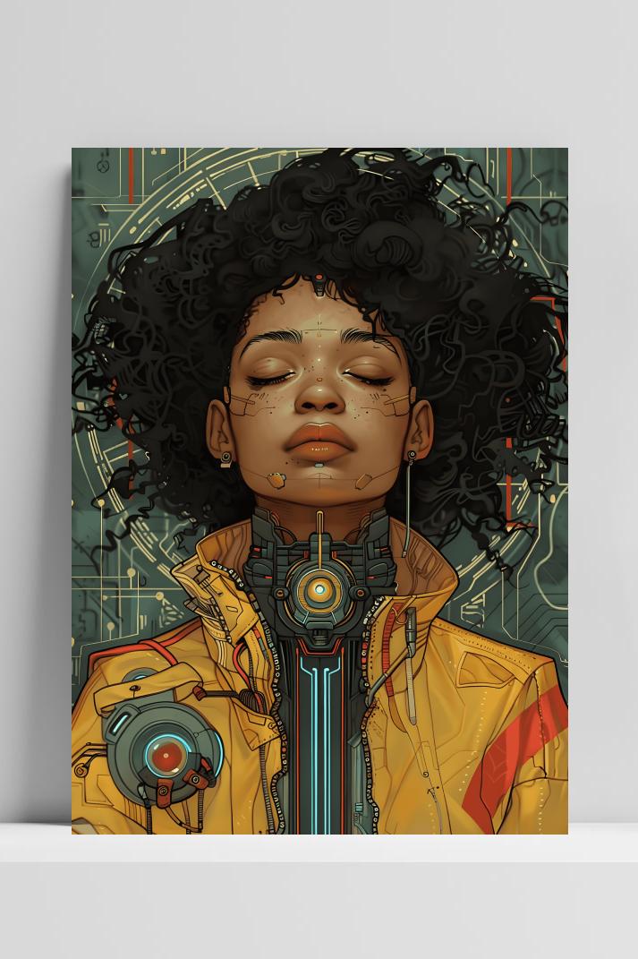 Cyborg Afro op 3mm aluminium dibond