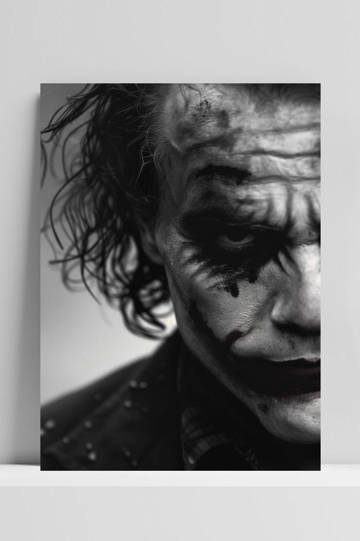 Heath Ledger Zwart Wit op 3mm aluminium dibond