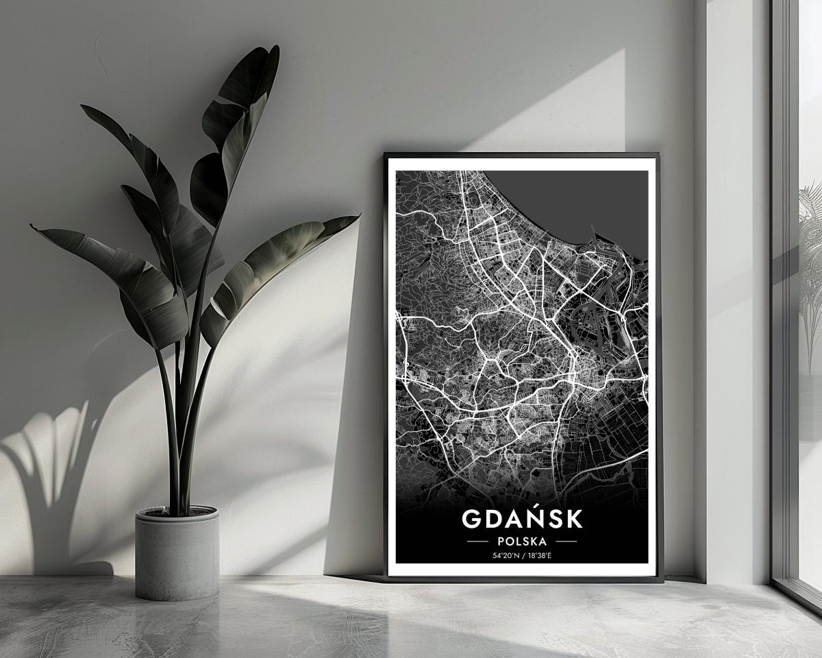 Gdańsk Map Polska Black poster van 25 Artstreet