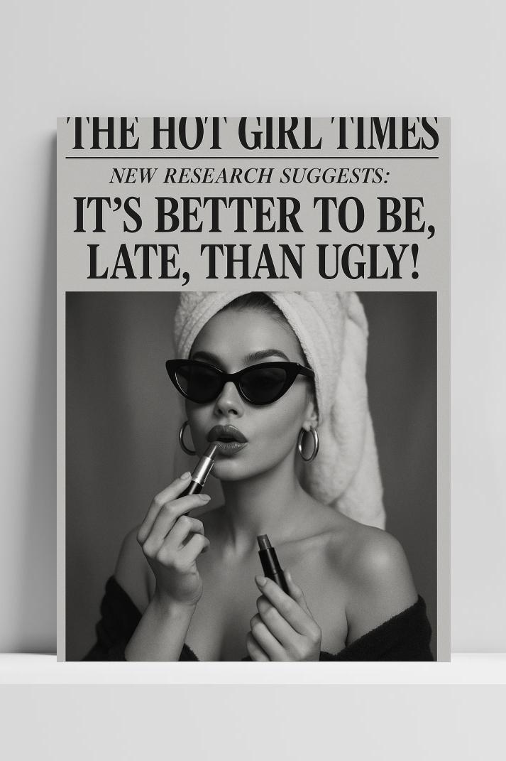 The Hot Girl Times Text Quote B&W op 3mm aluminium dibond