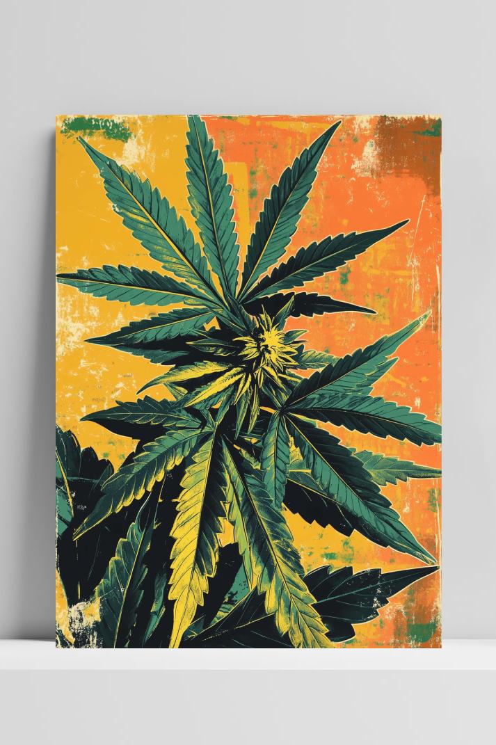 Cannabis Retro op 3mm aluminium dibond