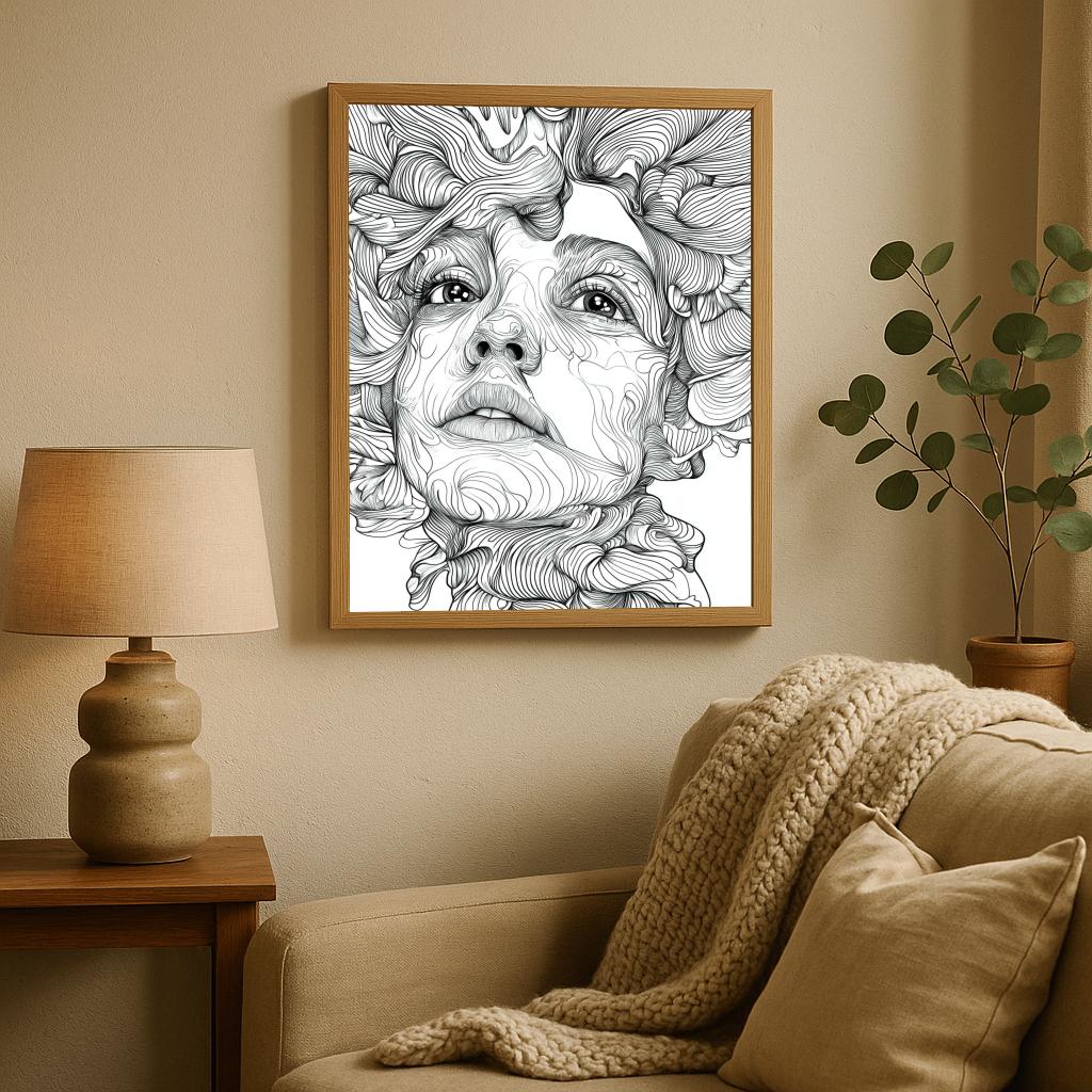 Portrait Line Art B&W poster sfeerbeeld 1