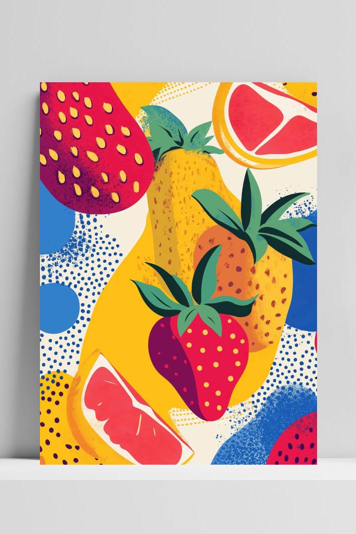 Fruit Pop Art op 3mm aluminium dibond