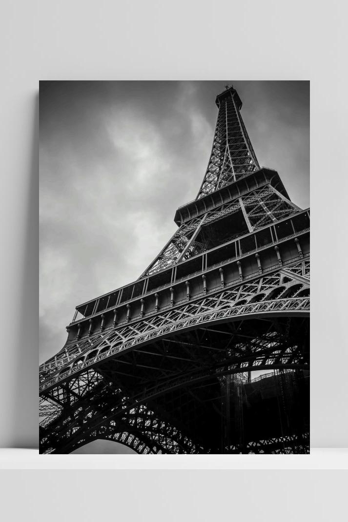 Eiffeltoren Zwart Wit op 3mm aluminium dibond