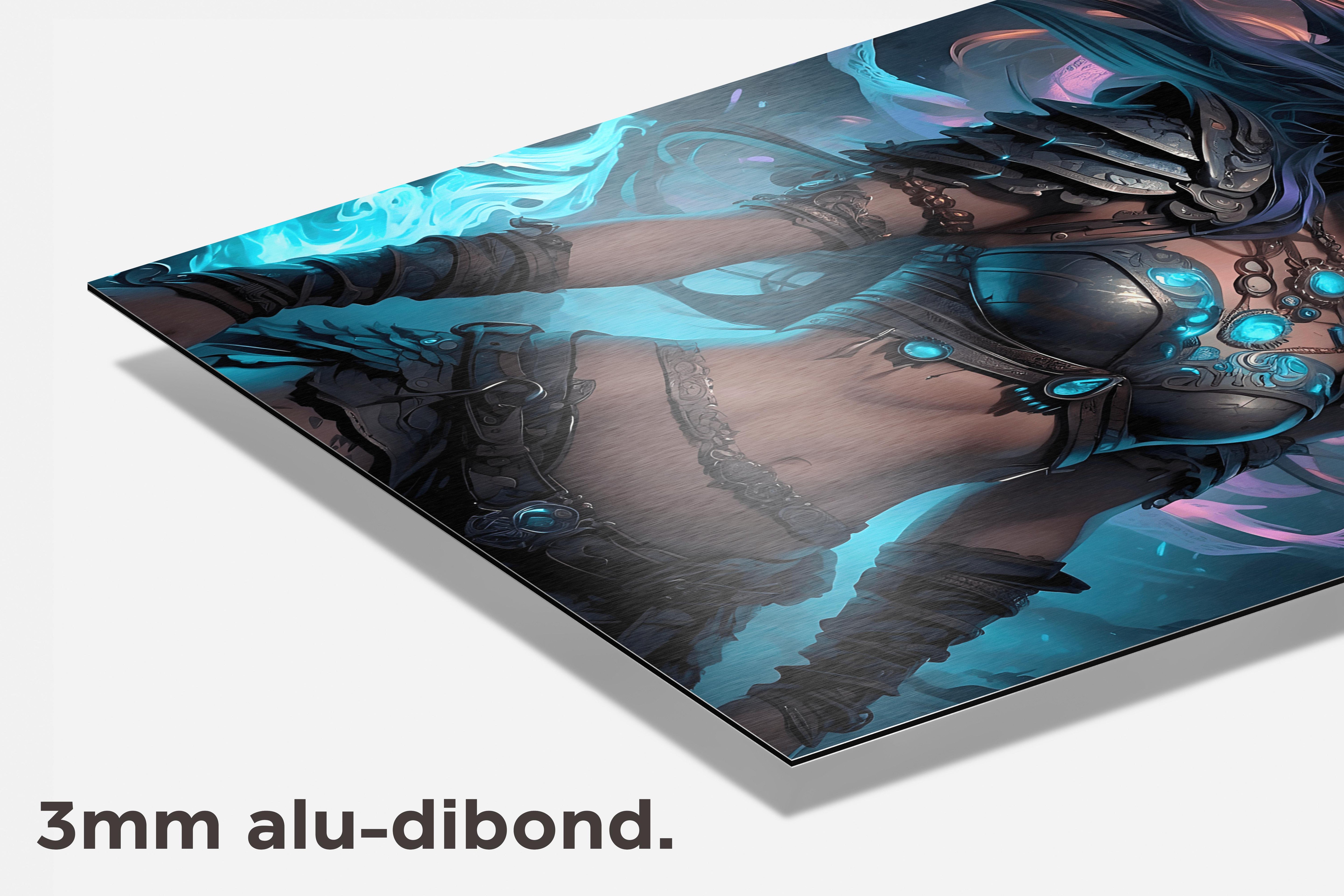 Anime Warrior Vrouw dibond detail